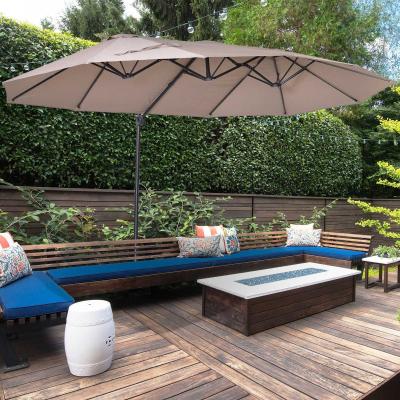 Parasol z korbką podwójny parasol parasol ogrodowy ochrona przeciwsłoneczna metal brązowy
