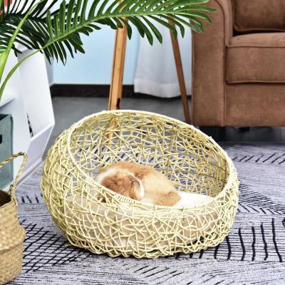 PawHut domek dla kota PawHut z poduszką, legowisko dla kota, rattan PCW, kolor beżowy, Ø56 x 35 cm