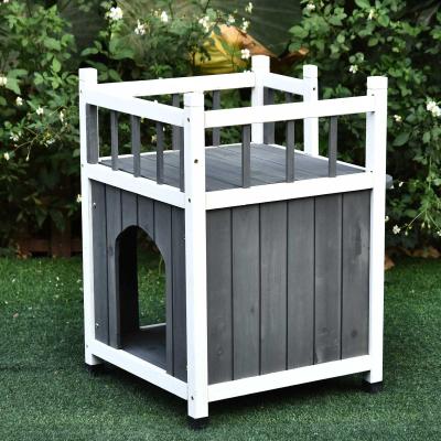 PawHut® Domek Dla Kota z Balkonem Budka Chatka dla Kota 2 Drzwi 2 Platformy Lite Drewno
