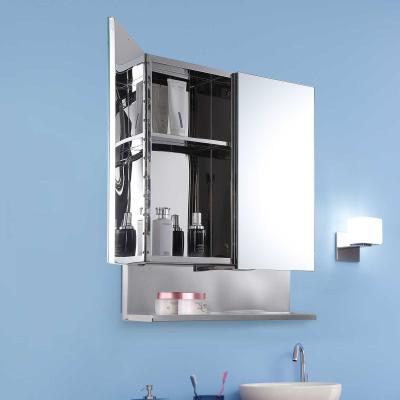 kleankin® SZAFKA ŁAZIENKOWA Z LUSTREM SZKLANA Z HAKAMI MONTAŻ NA ŚCIANIE stal szlachetna srebrny 60 x 70 x 13 cm (SxWxG)