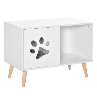 PawHut 2-in-1 Katzenhöhle Katzenschrank für katzentoilette Katzenwohnung mit magnetischer Türen Kissen Spanplatte Kiefernholz Nylon Weiß 75 x 40 x 55 cm