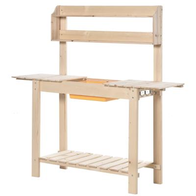 Outsunny Pflanztisch mit Haken Gärtnertisch aus Tannenholz Kunststoff für Garten Natur
