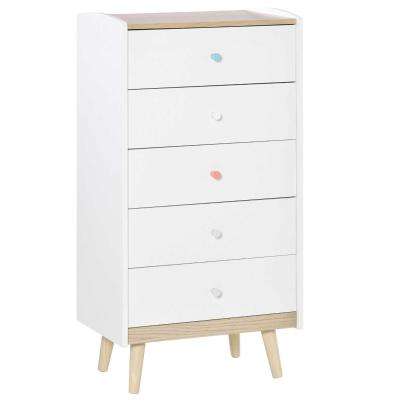 HOMCOM Kinder Kommode mit 5 Schubladen Griff Schubladenschrank für Kinder ab 3 Jahren Kinderschrank mit Antikippvorrichtung Kiefer MDF Weiß 55 x 36 x 108 cm