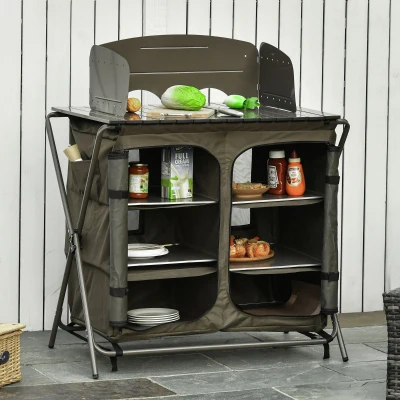 Outsunny camping kast keukendoos draagtas windscherm draagtas staal 600D Oxford stof groen 57 x 94 x 109 cm