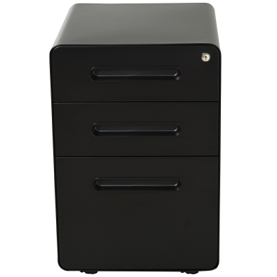 Vinsetto rolcontainer, archiefkast, kantoorcontainer met 3 laden, kantoorkast, opslag, container, staal, zwart, 39 x 48 x 59 cm