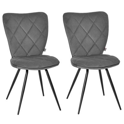 HOMCOM 2er-Set Esszimmerstühle Küchenstuhl Polsterstuhl mit Rückenlehne Flanell Schaumstoff Stahl Grau+Schwarz 47 x 62 x 91 cm