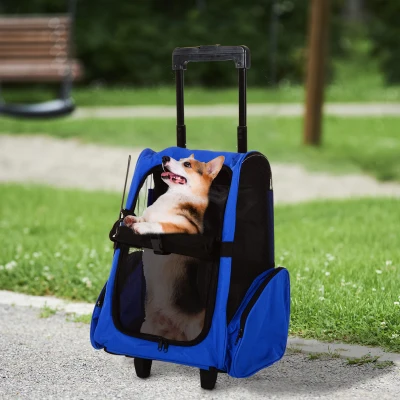 Hondentrolley transporttas draagtas dieren 2-in-1 rugzak trolley blauw