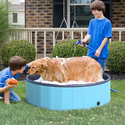Pawhut hondenbad hondenzwembad waterbak zwembad Ø80 / 120 / 160 cm blauw/rood