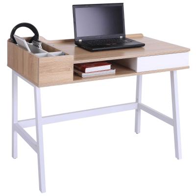 HOMCOM Schreibtisch mit Ablagefach Weiß Natur 100 cm x 55 cm x 81,5 cm