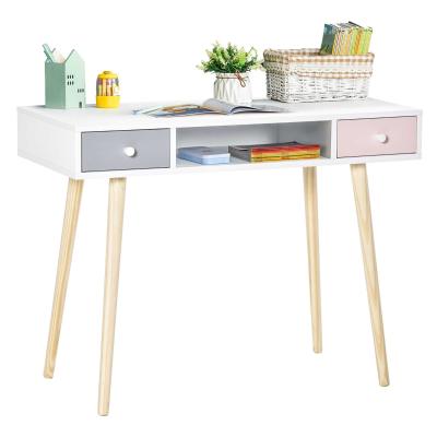 HOMCOM Kinderschreibtisch im Skandi-Design Weiß Rosa Grau 100 cm x 48 cm x76,5 cm