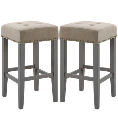 HOMCOM 2er-Set Barhocker mit Fußstütze atmungsaktiv Polyester-Gewebe Gummiholz Grau