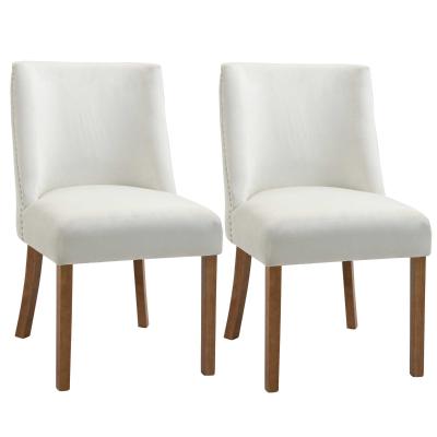 HOMCOM set van 2 eetkamerstoel keukenstoel gestoffeerde stoel met rugleuning gestoffeerde fauteuil kunstleer stoel houten poten crème wit 49 x 60 x 90 cm