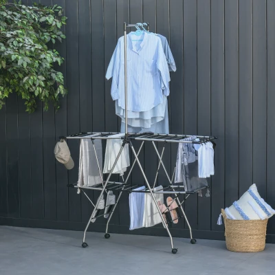 HOMCOM kledingrek wasrek wasdroger staande droger inklapbaar grote droogruimte rvs 138.5x63x208cm
