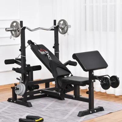 HOMCOM Multi-Position Olympic Home Gym Weight & Bar Rack w/ Chest Fly & Preacher Curls