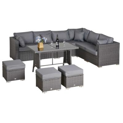 Outsunny 10 Pcs Rattan Sofa Set-Grey/Dusty Blue Cushion
