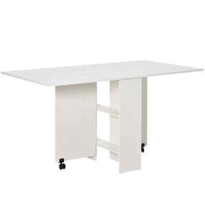 HOMCOM Mobile Drop Leaf Dining Table W/ 2 Wheels, Storage Shelves-White