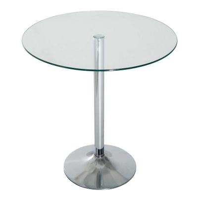 HOMCOM Round Bar Table W/ Glass Top-Transparent Glass, Silver