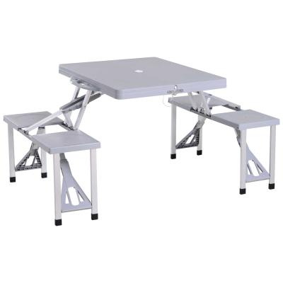 Outsunny Aluminium PP 4-Seater Portable Picnic Table and Bench Set Silver