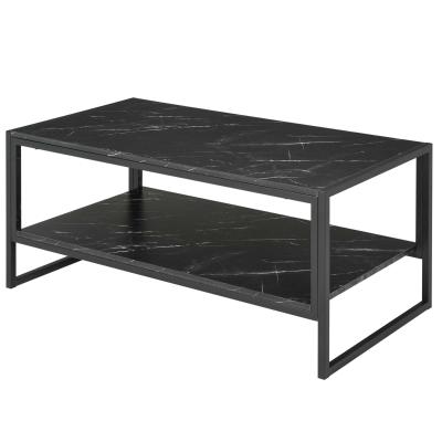 HOMCOM Faux Marble Steel Frame Coffee Table Black