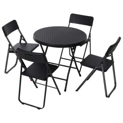 Outsunny Rattan Effect Metal Outdoor Patio 2-Seat w/ Table Set Black