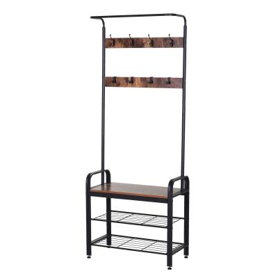 HOMCOM Hallway Organiser Unit Industrial Vintage Hanger for Coats Bags Shoes Freestanding Metal Frame w/ 8 Hook 2 Shelves