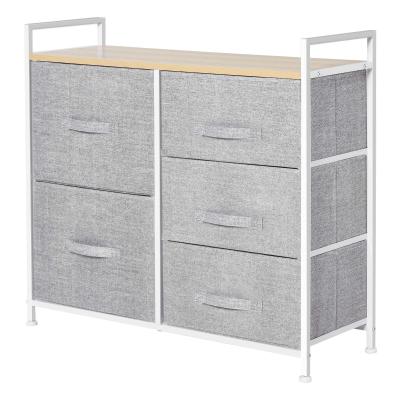HOMCOM Metal Frame 5-Fabric Drawer Home Storage Unit Grey