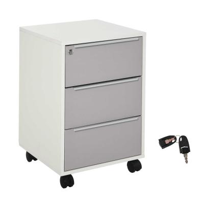 HOMCOM 3-Drawer Locking File Cabinet Mobile Chest of Drawers Side Table on Wheels