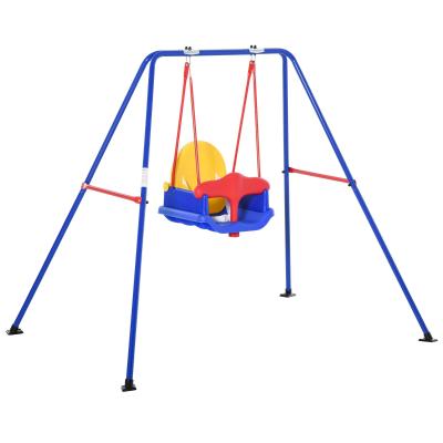 Outsunny Metal Swing Set with Baby Seat Safety Harness A-Frame Stand for Backyard