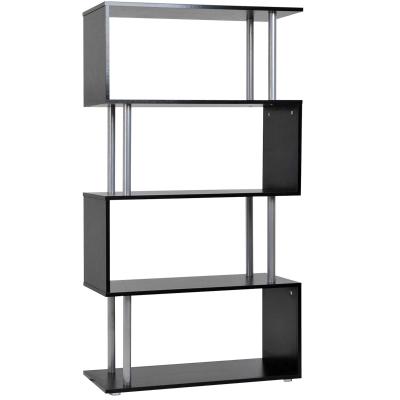 HOMCOM Particle Board S-Shaped Pillar Bookshelf Wooden Bookcase Bookshelf Dividers Storage Display Unit - Black