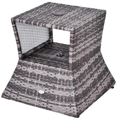 Outsunny Outdoor Patio Rattan Wicker Coffee Table Bistro Side Table with Umbrella Hole