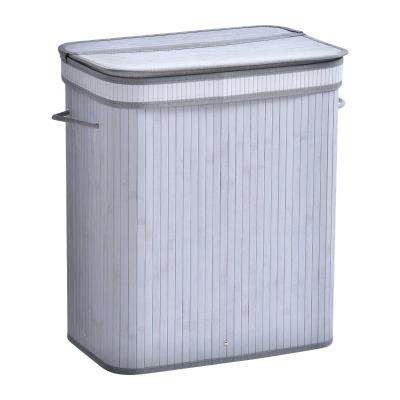 HOMCOM 100L Flip Lid Bamboo Laundry Basket Grey