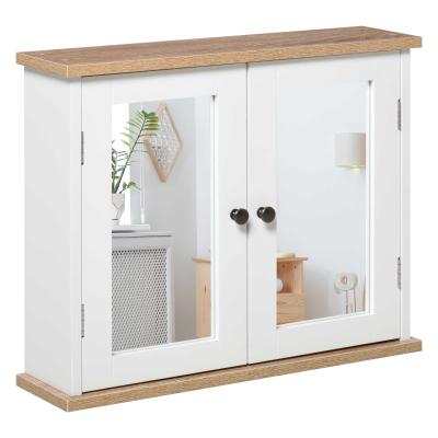 kleankin Bathroom Mirror Cabinet Wall Mounted Storage Cupboard with Double Door and Shelf
