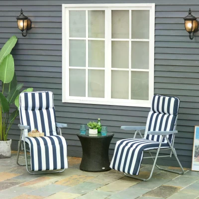 Outsunny 2Pc Folding Sun Loungers Set-Blue/White