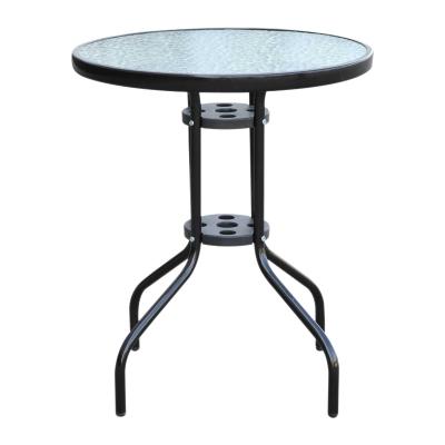 Outsunny Φ60×70H cm Round Metal Table, Tempered Glass-Black