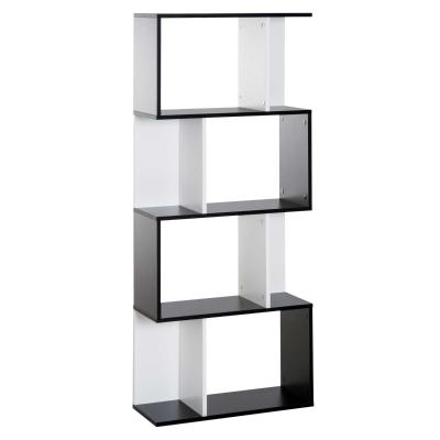 HOMCOM 4-tier Bookshelves, Particle Board S Shape Design-White/Black