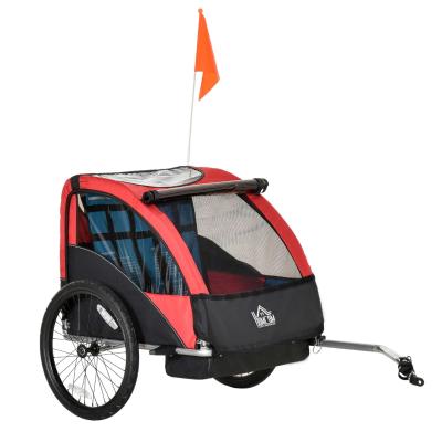 HOMCOM Child Bicycle Trailer Foldable Baby Carrier 2-Seat w/ Storage Bag Safety Harness