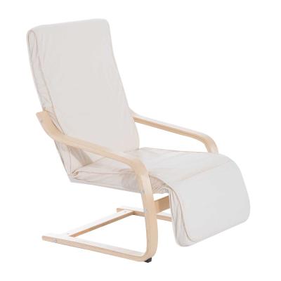 HOMCOM Wooden Lounger Rocking Armchair with Adjustable Footrest Creamy White