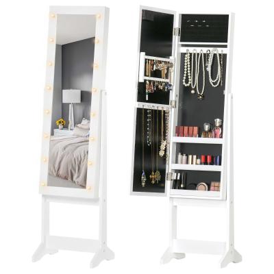 HOMCOM Free Standing LED Mirrored Jewelry Cabinet Armoire Floor Organiser w/ Lock