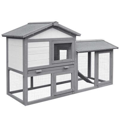 PawHut Small Animal Two-Level Fir Wood Hutch w/ Ramp Burnt Yellow