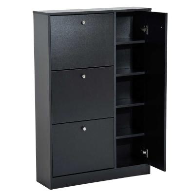 Szafka na buty HOMCOM szafka na buty z uchylnymi drzwiami z 3 klapami i drążkiem zabezpieczającym przed cofaniem 22-28 par 80x24x120cm kolor czarny