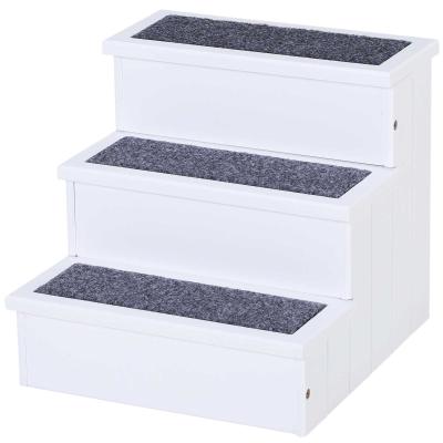 PawHut Pet 3-step Stairs Ramp Wood Carpet Non Slip