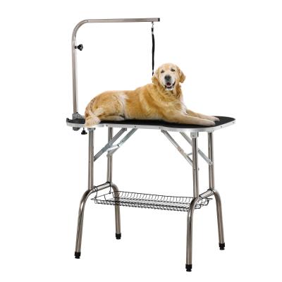 PawHut Pet Foldable Grooming Table w/ Adjustable Arm Non-Slip Tabletop Leash