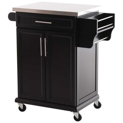 HOMCOM Kitchen Island, MDF, Stainless Steel Top-Black