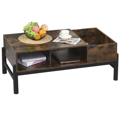 Stolik kawowy HOMCOM stolik okolicznościowy blat stolik do salonu otwarta obudowa schowek stylowy płyta wiórowa metal brązowy + czarny 118x60x47cm