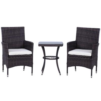 Outsunny 2 Seat Twin Rattan Bistro Chair and Table Set Brown