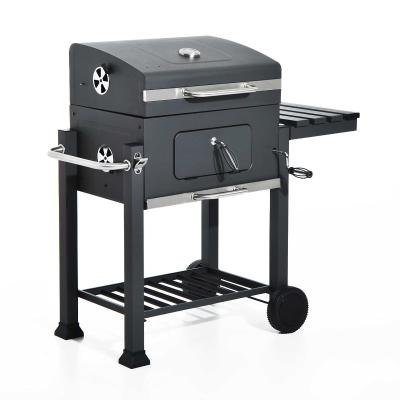 Outsunny Portable Charcoal BBQ Grill W/ Shelf and Wheels-Grey