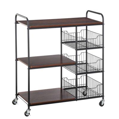 HOMCOM Industrial-Style Kitchen Dining Storage Cart Trolley w/ Shelves Baskets Wheels