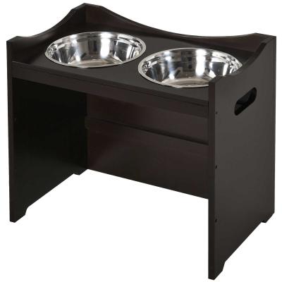 PawHut MDF Elevated Duo Pet Bowl Feeder Brown