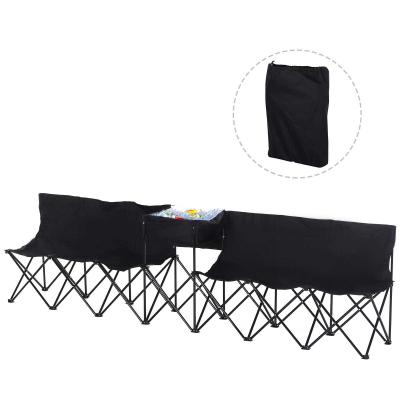 Outsunny 6-Seater Folding Steel Camping Bench w/ Cooler Bag Black