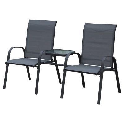 Outsunny Steel Frame Outdoor Garden Armchair Bench w/ Middle Table Black